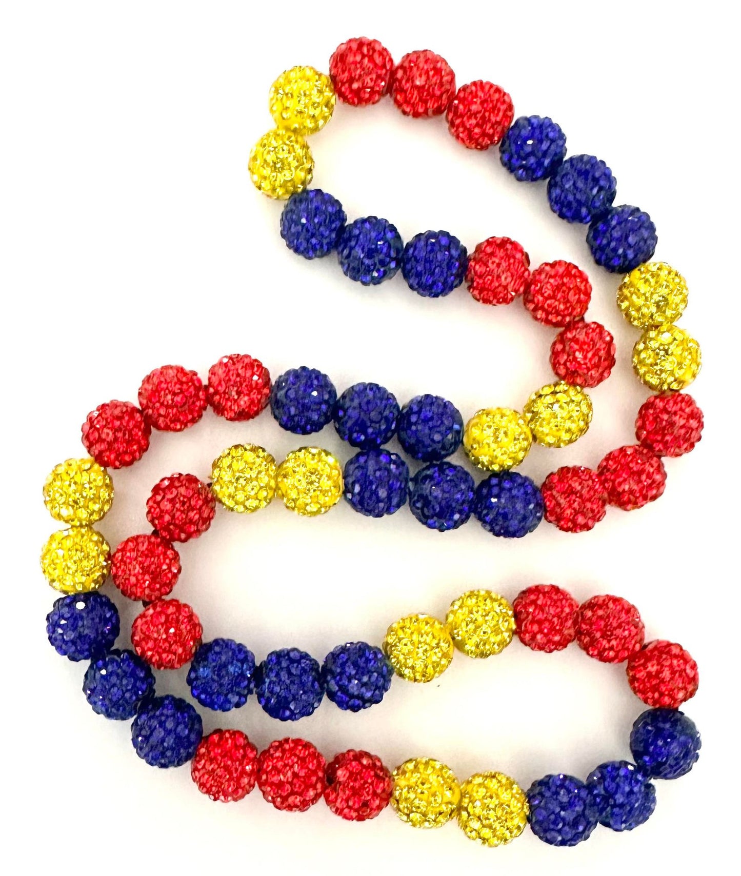 Iced Bling Disco Ball Rhinestone Crystal Bead Baseball Necklace Red Yellow Blue