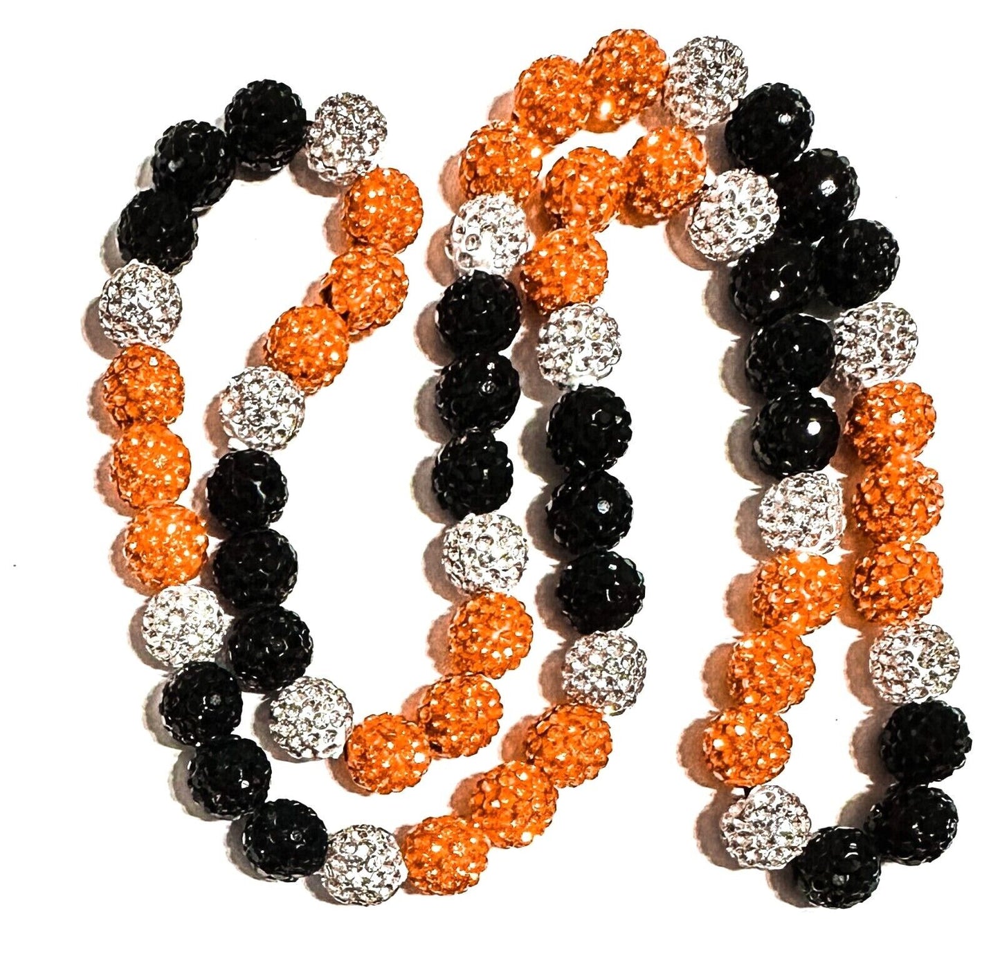 Iced Bling Disco Ball Rhinestone Crystal Bead Baseball Necklace Orange Black