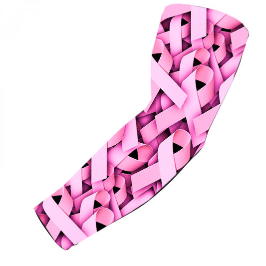 Sports Compression Arm Sleeve Pink Ribbon Pattern Cancer Awareness