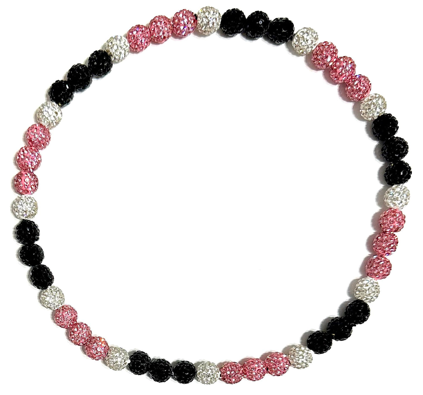 Iced Bling Disco Ball Rhinestone Crystal Bead Baseball Softball Necklace Pink Black