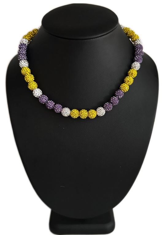 Iced Bling Disco Ball Rhinestone Pollyanna Crystal Bead Baseball Necklace Purple Yellow
