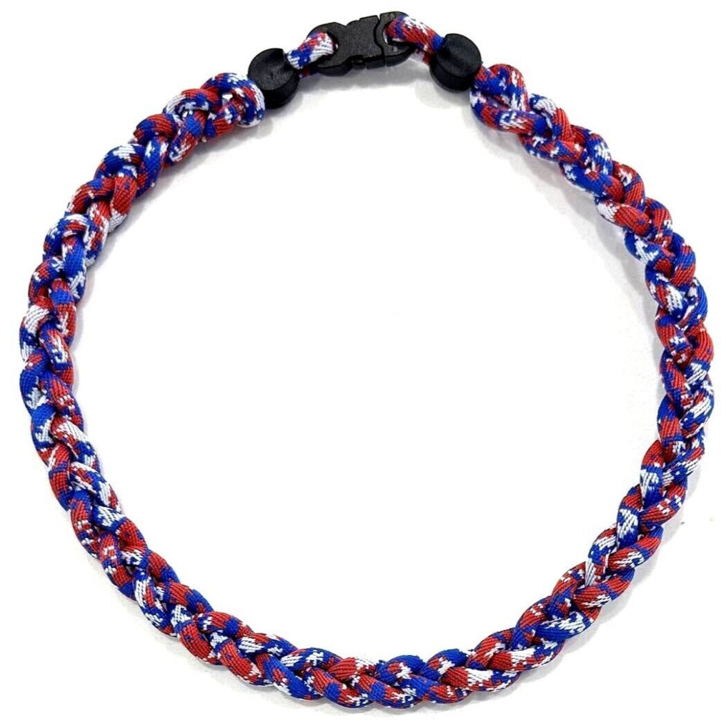 Baseball 3 Rope Braid Tornado Energy Necklace Red White Blue Camo