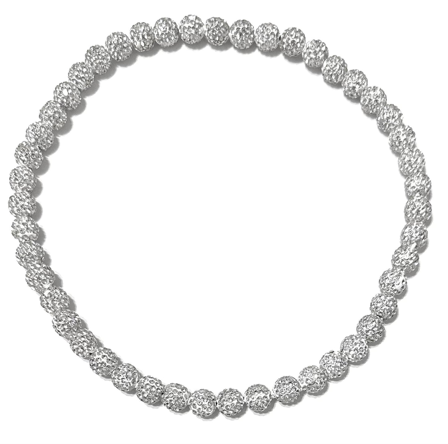 Iced Bling Disco Ball Rhinestone Crystal Bead Baseball Necklace Silver Snow