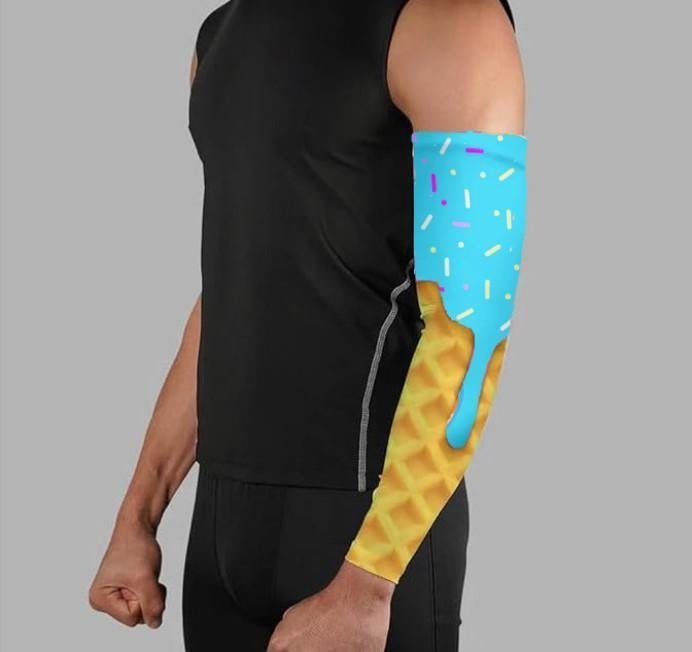 Baseball Sports Compression Arm Sleeve Miami Blue Ice Cream Drip Cone Sprinkles