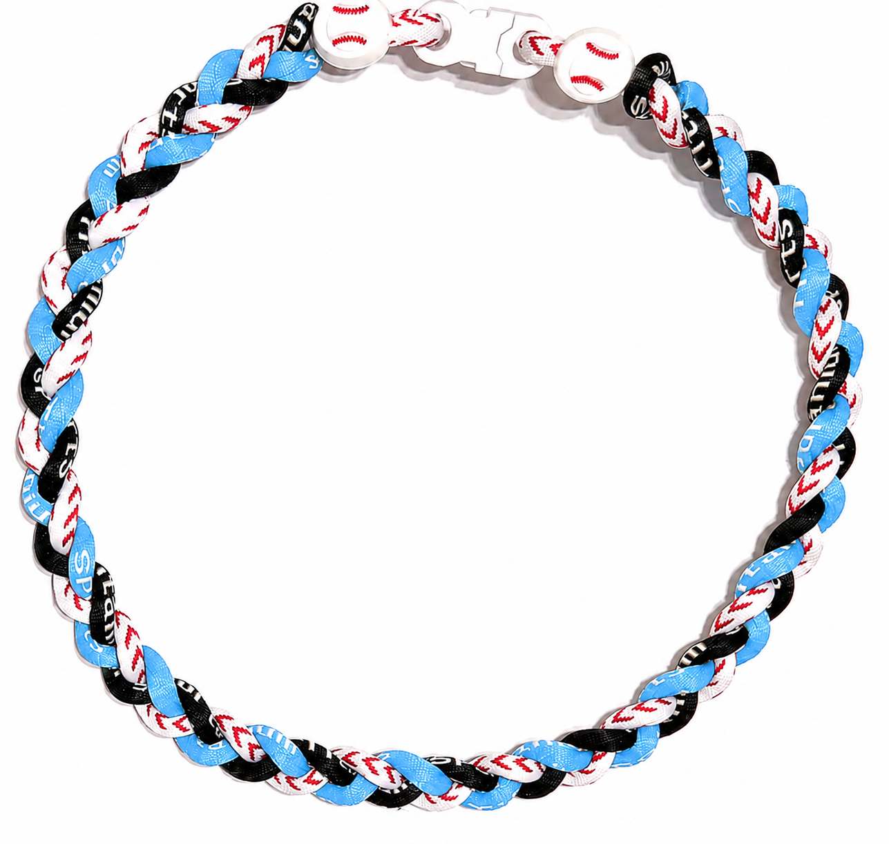 Tornado 3 Rope Energy Necklace Baseball Stitch Clasp Light Blue Black White