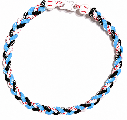 Tornado 3 Rope Energy Necklace Baseball Stitch Clasp Light Blue Black White