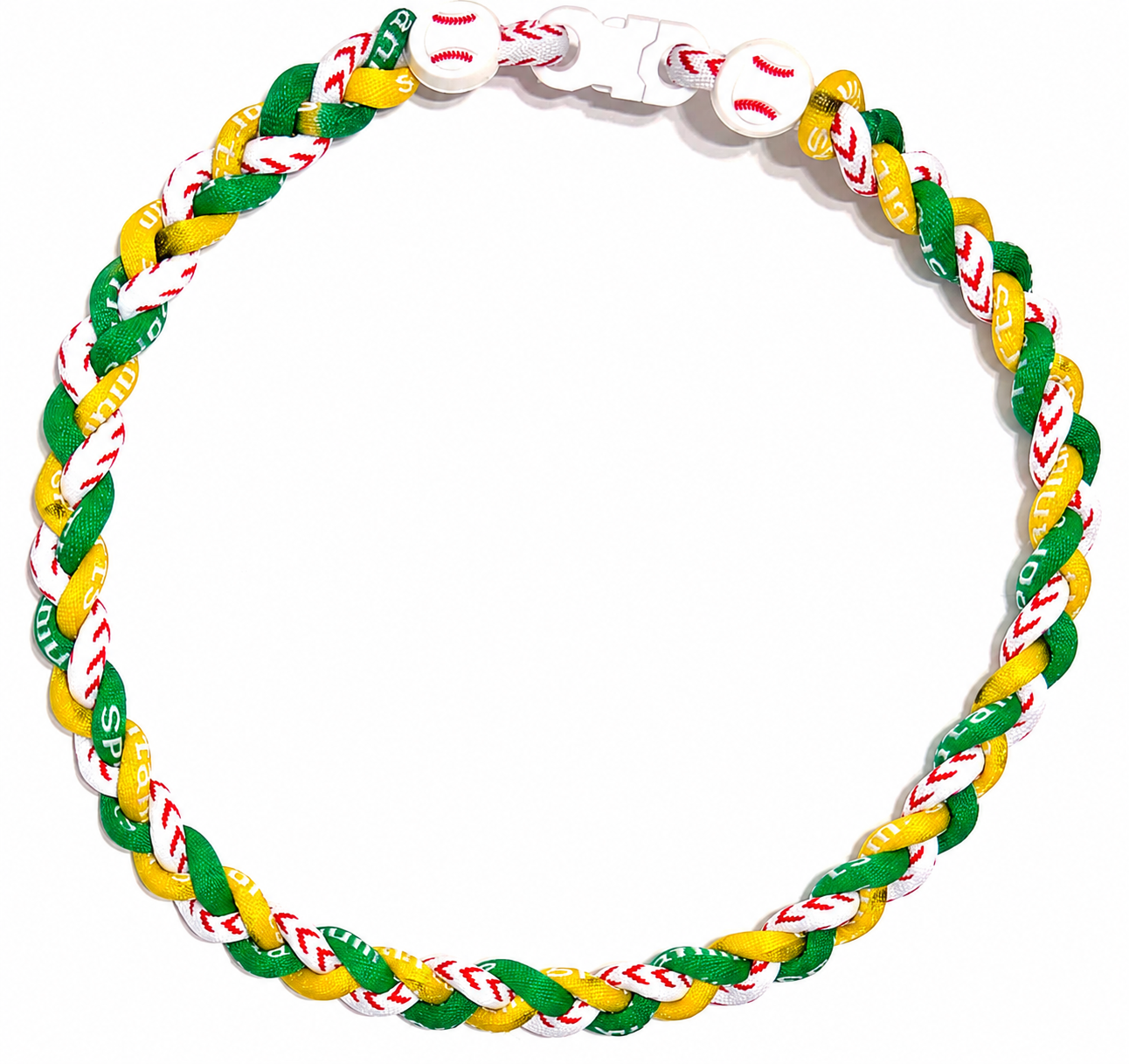 Tornado 3 Rope Energy Necklace Baseball Stitch Clasp Green Yellow White
