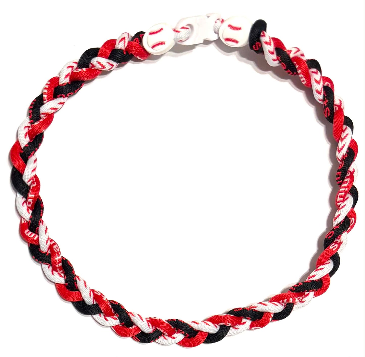 Tornado 3 Rope Energy Necklace Baseball Stitch Clasp Red White Black