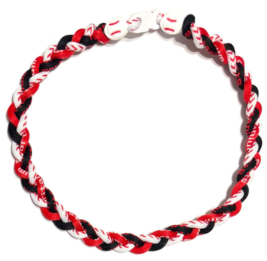 Tornado 3 Rope Energy Necklace Baseball Stitch Clasp Red White Black