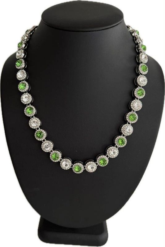 Team Colors Collection Iced CZ Silver Cluster Baseball Player Chain Necklace Green White