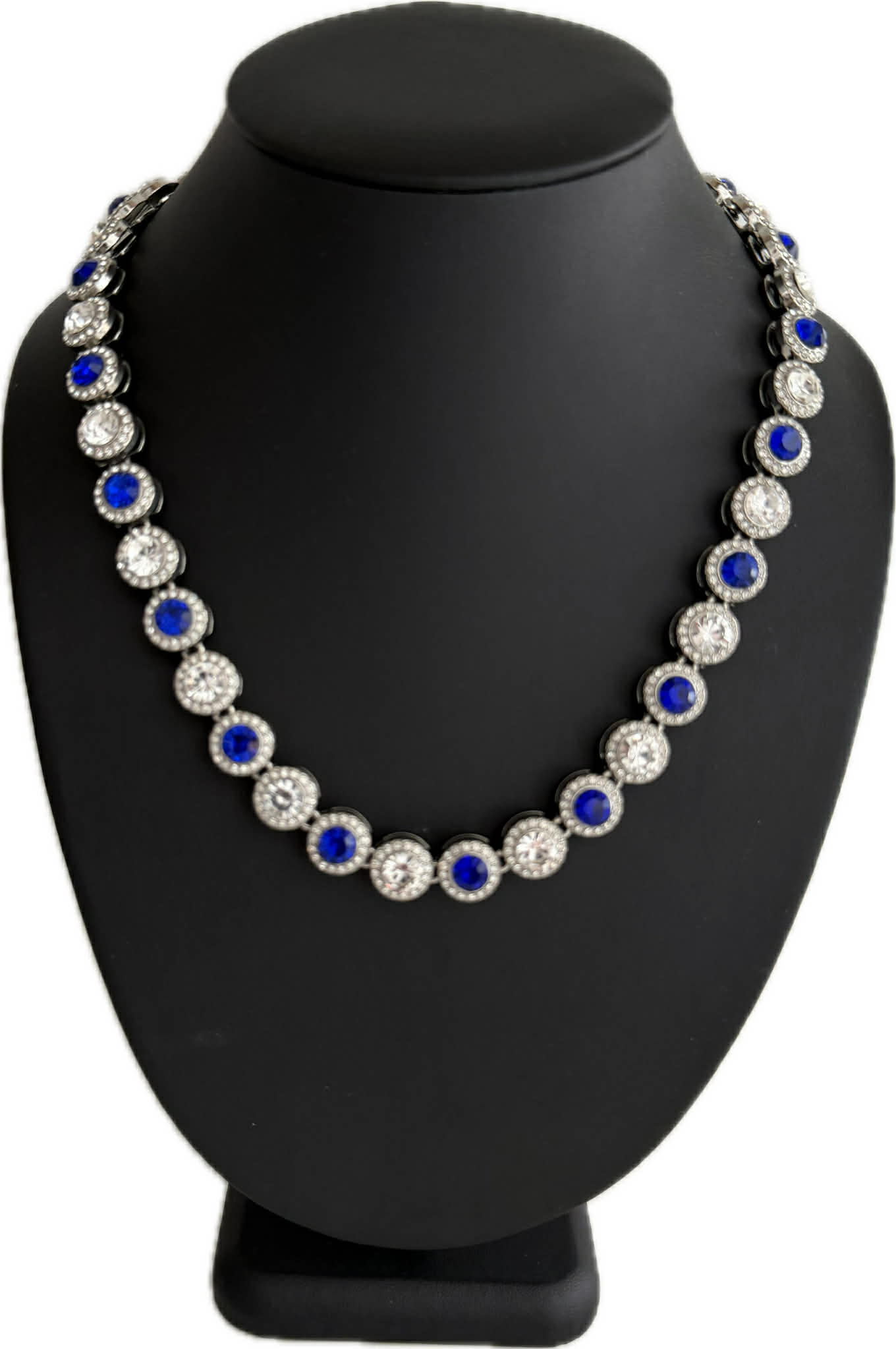 Team Colors Collection Iced CZ Silver Cluster Baseball Player Chain Necklace Royal Blue White (Copy)