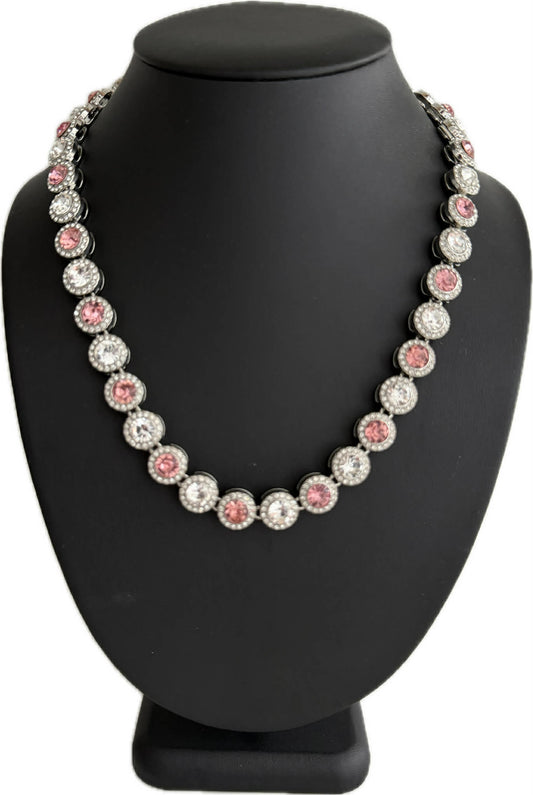 Team Colors Collection Iced CZ Silver Cluster Baseball Player Chain Necklace Pink White