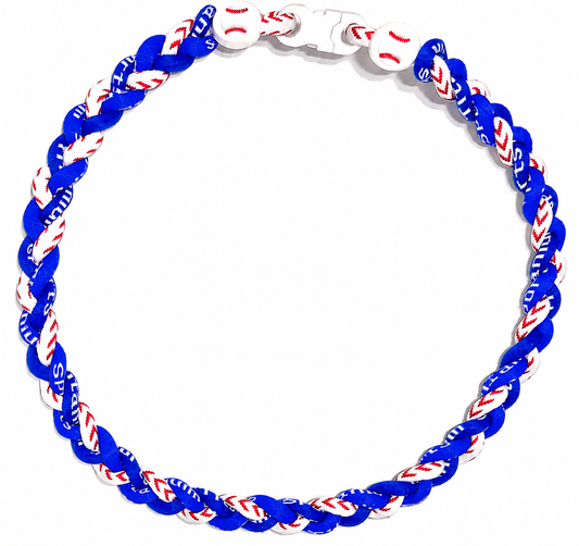 Tornado 3 Rope Energy Necklace Baseball Stitch Clasp Royal Blue White