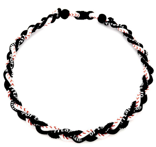 Baseball 3 Rope Braid Tornado Energy Necklace Black Baseball Stitch