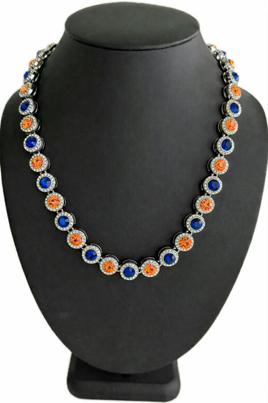 Team Colors Collection Iced CZ Silver Cluster Baseball Player Chain Necklace Orange Royal Blue