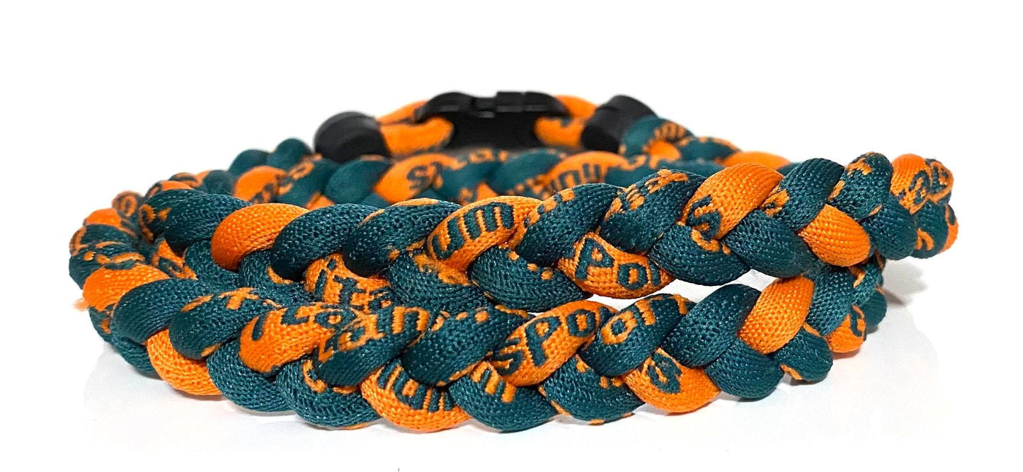 Baseball 3 Rope Braid Tornado Energy Necklace Green Orange Hurricanes