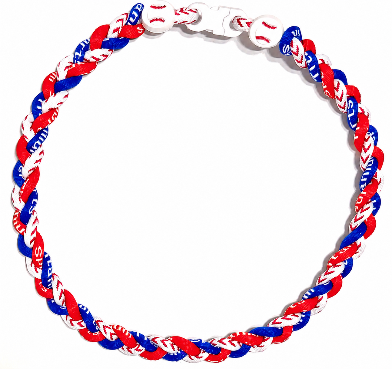 Tornado 3 Rope Energy Necklace Baseball Stitch Clasp Red White Royal