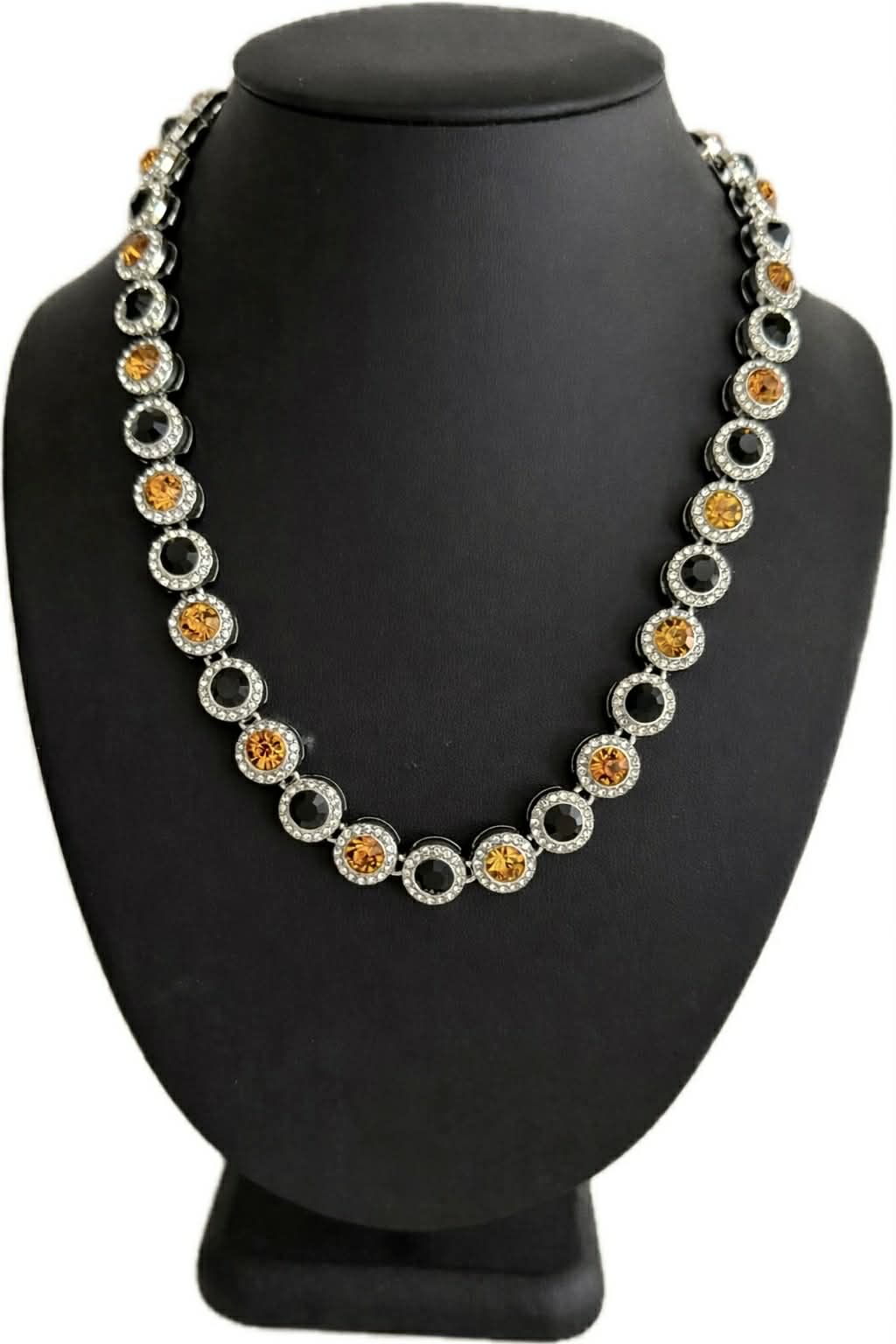 Team Colors Collection Iced CZ Silver Cluster Baseball Player Chain Necklace Orange Black