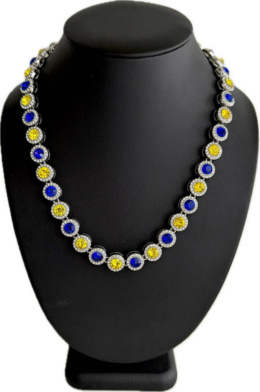 Team Colors Collection Iced CZ Silver Cluster Baseball Player Chain Necklace Royal Blue Yellow