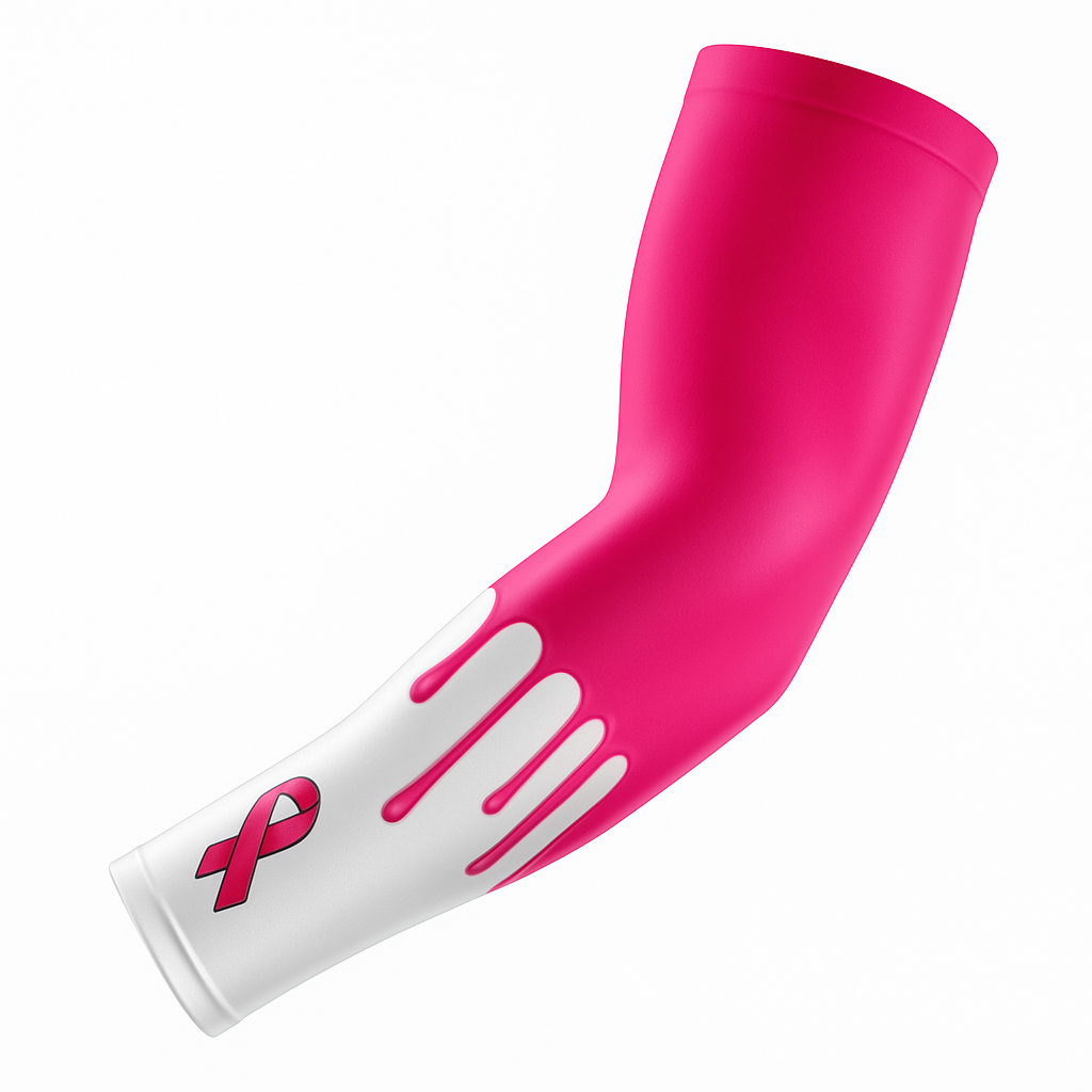 Sports Compression Arm Sleeve Pink Ribbon Cancer Awareness Paint Drip