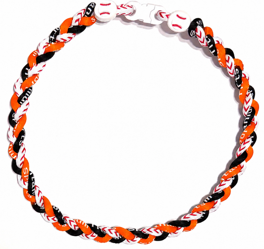 Tornado 3 Rope Energy Necklace Baseball Stitch Clasp Orange Black White