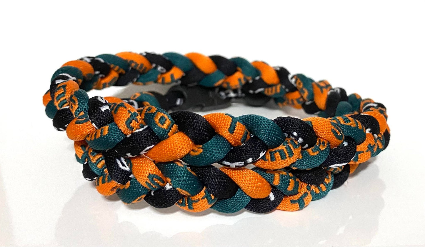 Baseball 3 Rope Braid Tornado Energy Necklace Green Orange Black Hurricanes