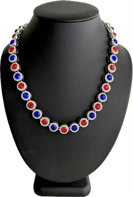 Team Colors Collection Iced CZ Silver Cluster Baseball Player Chain Necklace Red Royal Blue