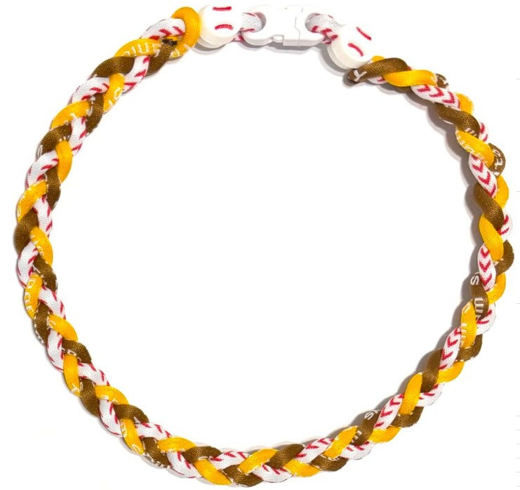Tornado 3 Rope Energy Necklace Baseball Stitch Clasp Brown Yellow White Padres