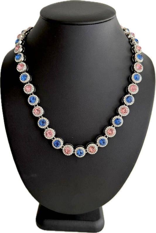 Team Colors Collection Iced CZ Silver Cluster Baseball Player Chain Necklace Miami Pink Blue