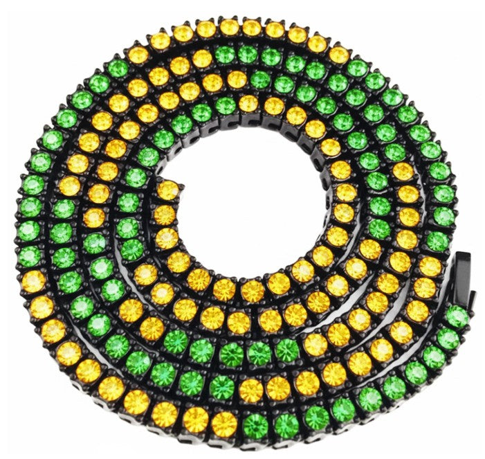 Team Colors Collection Iced CZ Baseball Player Chain Tennis Necklace Green Yellow
