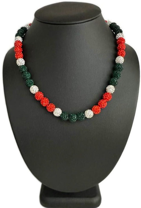 Iced Bling Disco Ball Rhinestone Crystal Bead Baseball Necklace Orange Green Canes