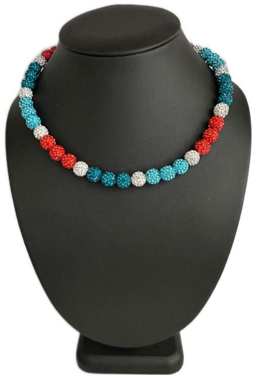 Iced Bling Disco Ball Rhinestone Crystal Bead Baseball Necklace Teal Blue Orange