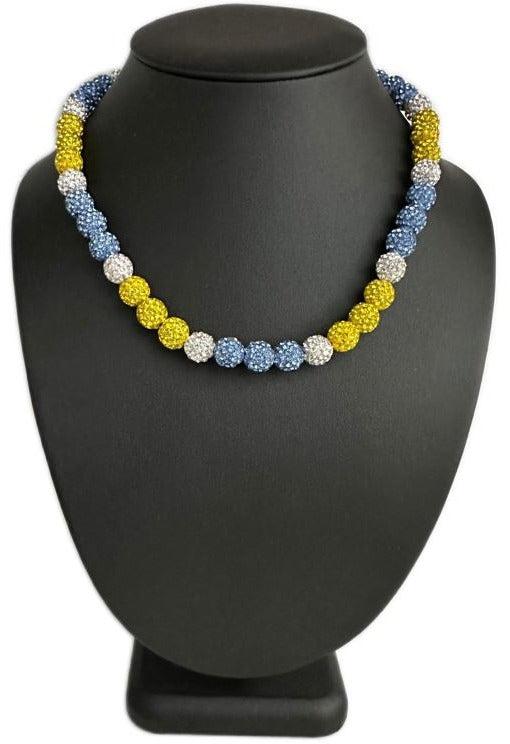 Iced Bling Disco Ball Rhinestone Crystal Bead Baseball Necklace Sky Blue Yellow