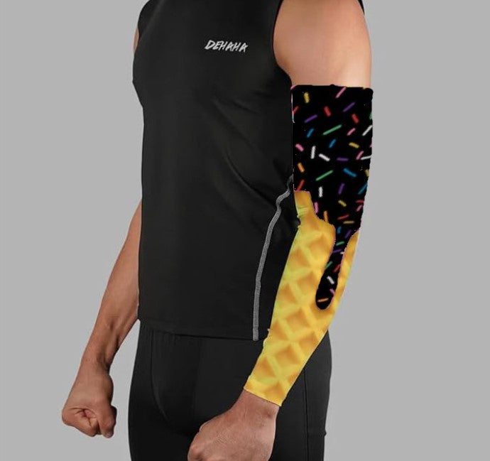 Baseball Sports Compression Arm Sleeve Black Ice Cream Cone Sprinkles