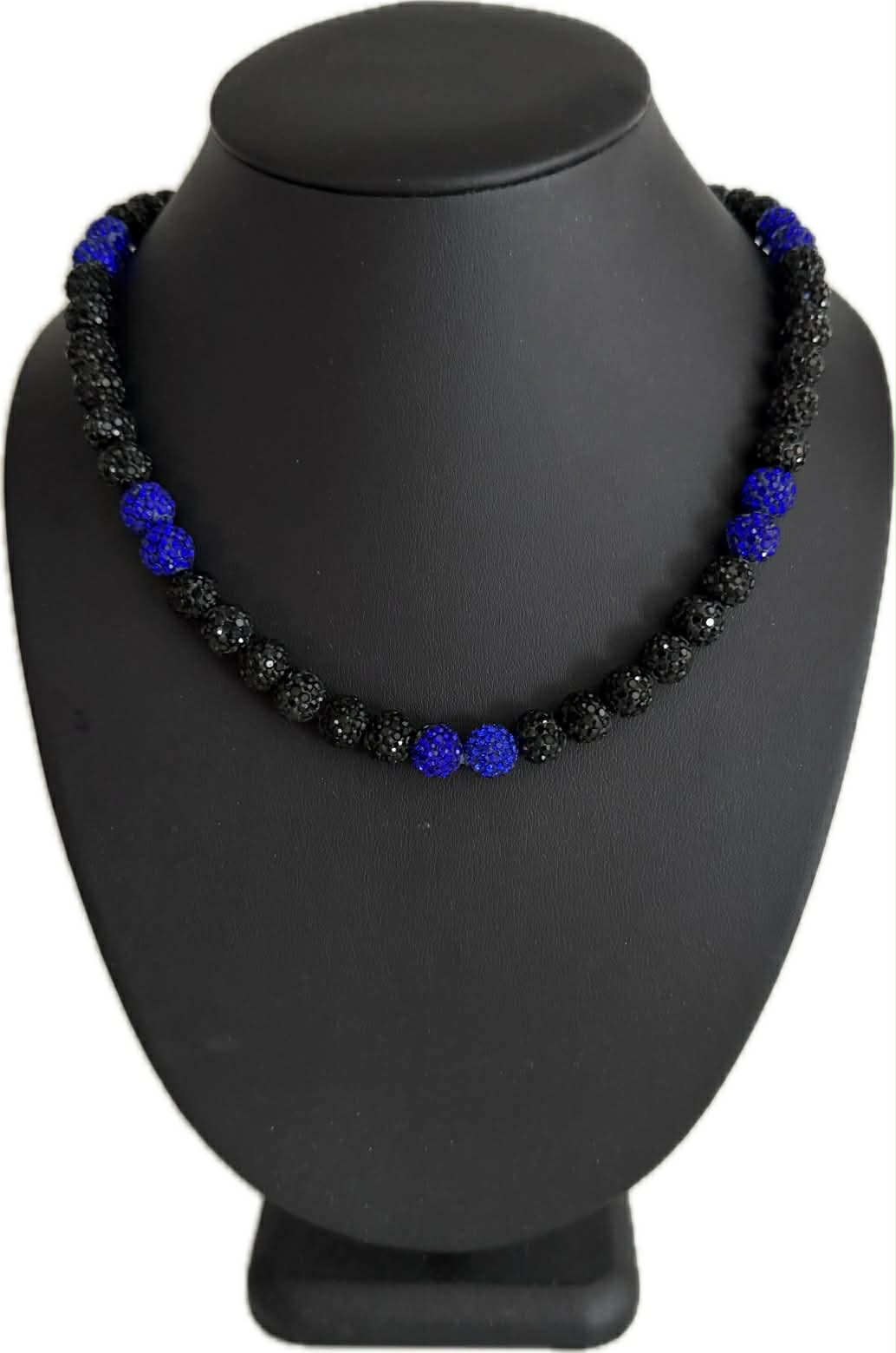 Iced Bling Disco Ball Rhinestone Crystal Bead Baseball Necklace Black Out Collection Royal Blue