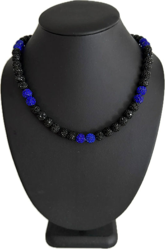 Iced Bling Disco Ball Rhinestone Crystal Bead Baseball Necklace Black Out Collection Royal Blue