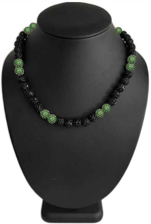 Iced Bling Disco Ball Rhinestone Crystal Bead Baseball Necklace Black Out Collection Green