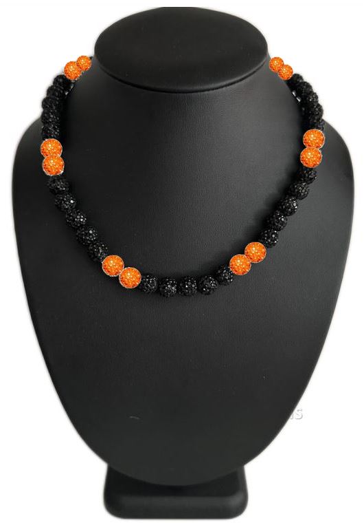 Iced Bling Disco Ball Rhinestone Crystal Bead Baseball Necklace Black Out Collection Orange