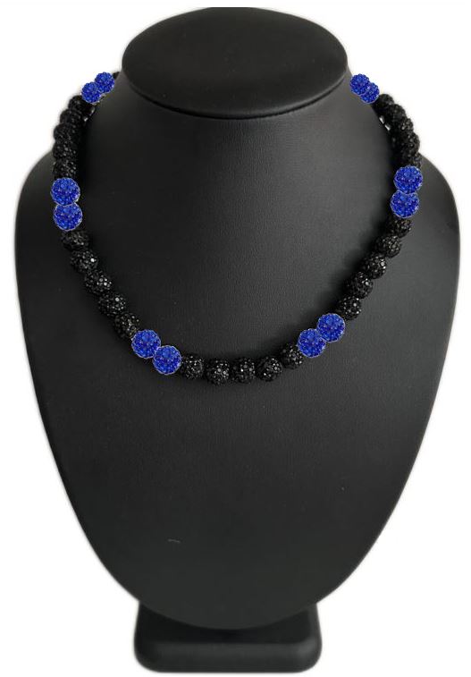 Iced Bling Disco Ball Rhinestone Crystal Bead Baseball Necklace Black Out Collection Royal Blue