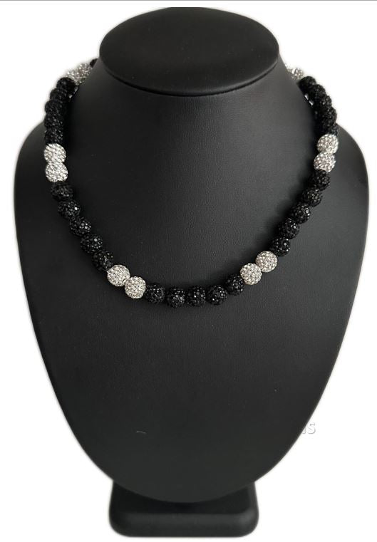 Iced Bling Disco Ball Rhinestone Crystal Bead Baseball Necklace Black Silver White