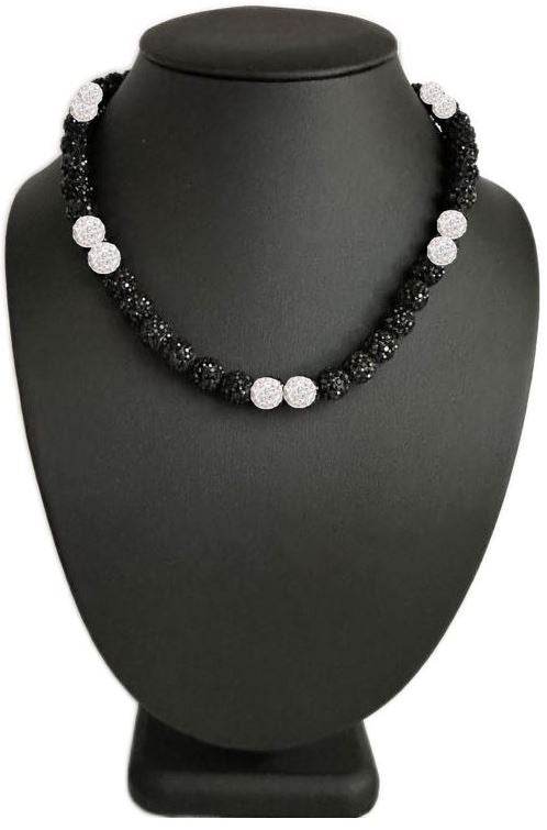Iced Bling Disco Ball Rhinestone Crystal Bead Baseball Necklace Black Out Collection Silvered White