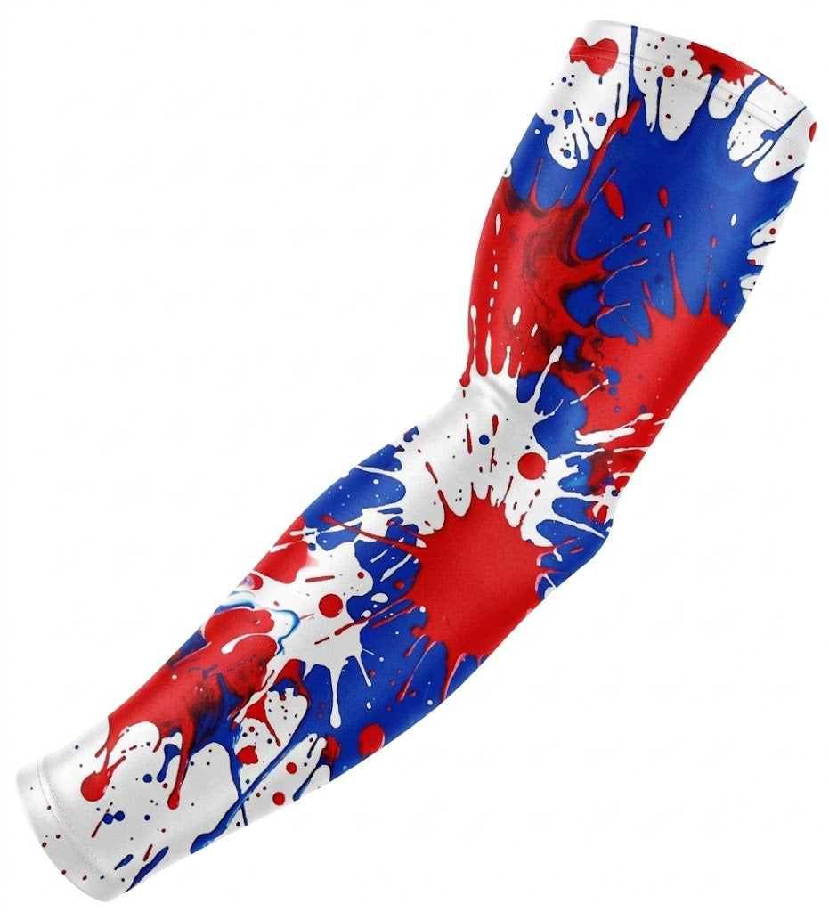 Sports Performance Compression Arm Sleeve Red Royal Blue Drip Splatter