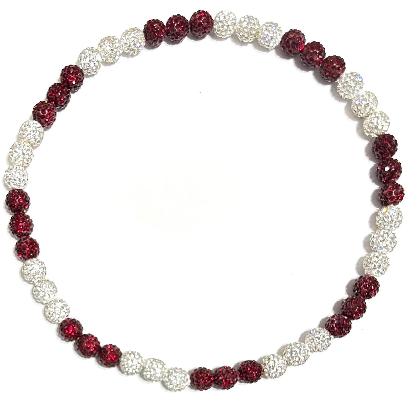 Iced Bling Disco Ball Rhinestone Crystal Bead Baseball Necklace Burgandy Maroon White
