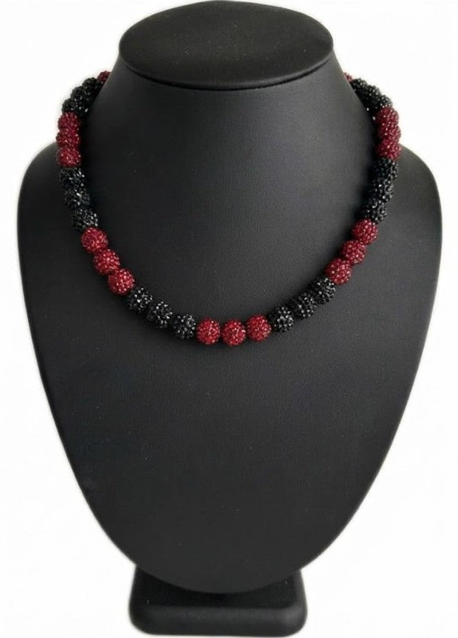 Iced Bling Disco Ball Rhinestone Crystal Bead Baseball Necklace Black Burgandy Maroon