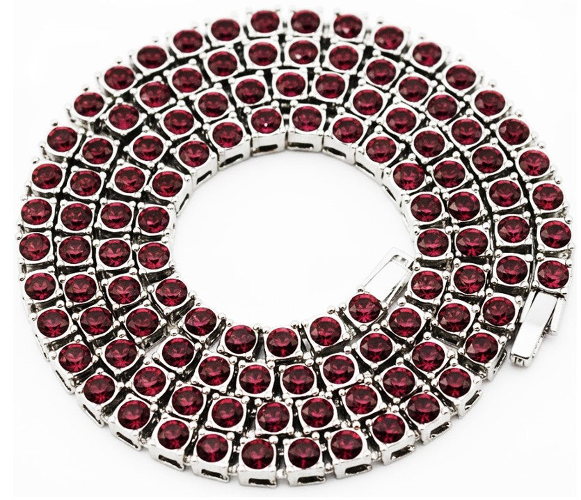 Team Colors Collection Iced CZ Baseball Player Chain Tennis Necklace Burgandy Maroon