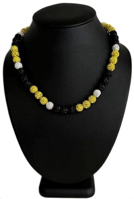 Iced Bling Disco Ball Rhinestone Crystal Bead Baseball Necklace Black Yellow