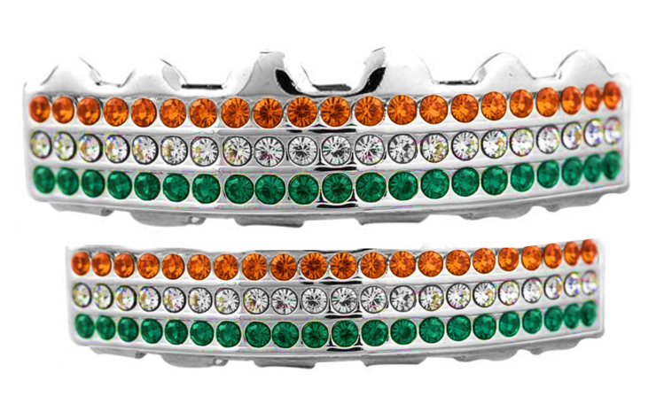 Team Color Silver Iced CZ Teeth Bling Grillz Orange Green