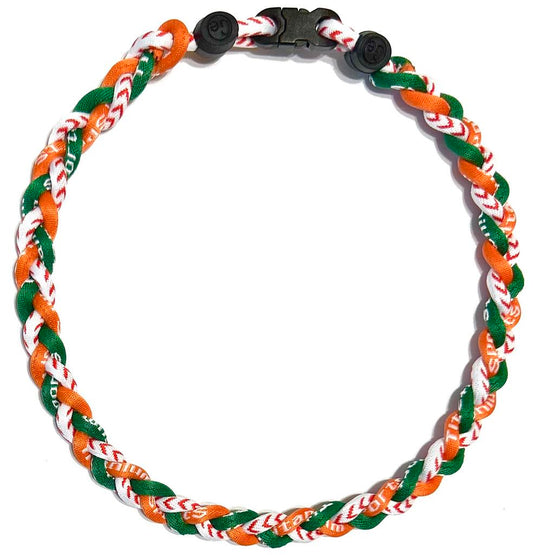 Hurricanes 3 Rope Braid Tornado Energy Twist Necklace Orange Green White Baseball Stitch