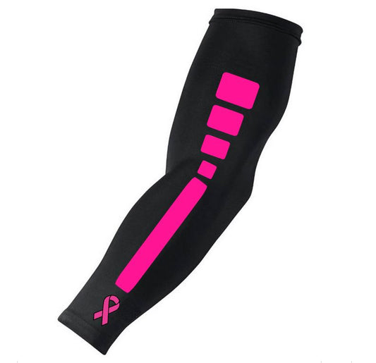 Sports Compression Arm Sleeve Pink Ribbon Cancer Awareness Elite Black