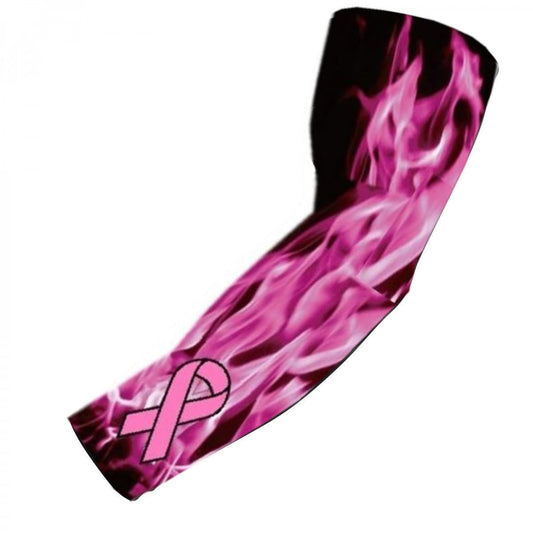 Sports Compression Arm Sleeve Pink Ribbon Cancer Awareness Flames